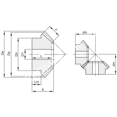 Коническая шестерня прямозубая, i=1, M=1,5, Z=16 - Евромеханика