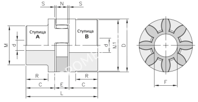 Полумуфта под расточку GEB 42-55 тип A, dmax=42 мм (SGMA042), EMT - Евромеханика