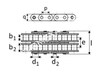 Цепь роликовая двухрядная c прямыми звеньями 10B-2 GL - Евромеханика