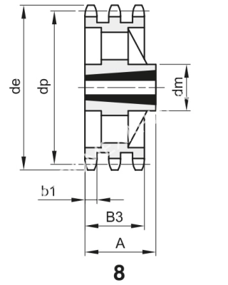 Звездочка 16B-3, шаг 25,4х17,02 мм (1"х17,02 мм), Z=38 под втулку тапербуш 3535 - Евромеханика