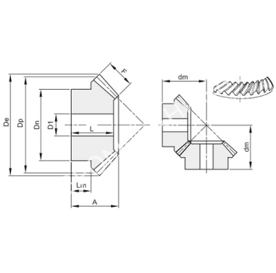 Коническая шестерня косозубая,i=1, M=4,5, Z2=16 - Евромеханика