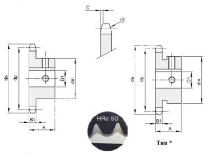 Звездочка с готовым отверстием 08B-1, Z=16, D1=18 мм, с закалкой зубьев - Евромеханика